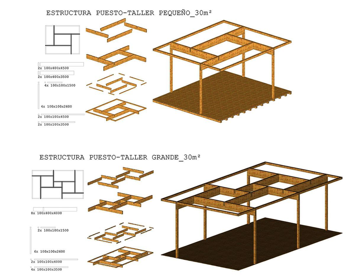 Estructura de madera para los puestos